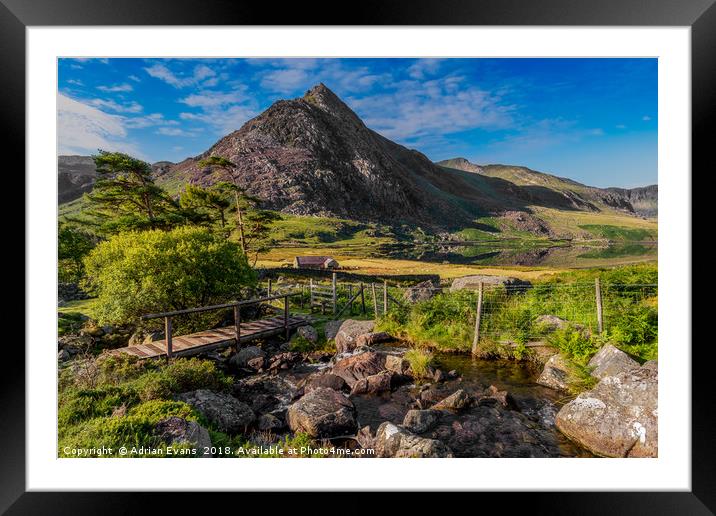 Tryfan Mountain Valley Framed Mounted Print by Adrian Evans