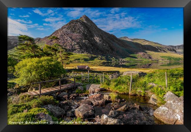 Tryfan Mountain Valley Framed Print by Adrian Evans