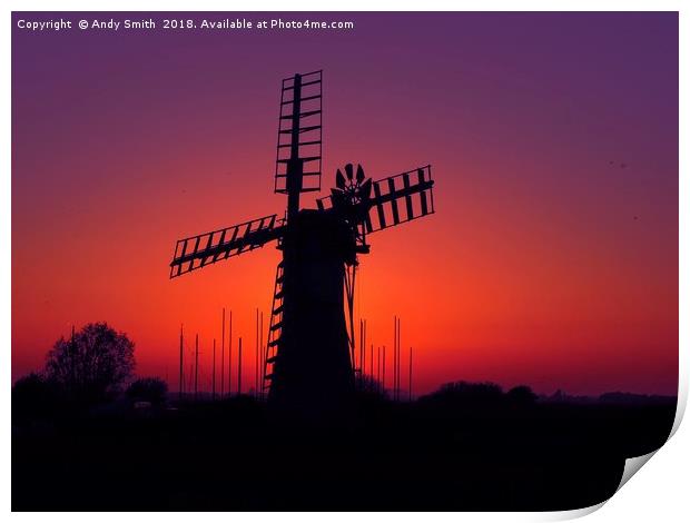 Thurne Mill Sunset, Norfolk Broads           Print by Andy Smith