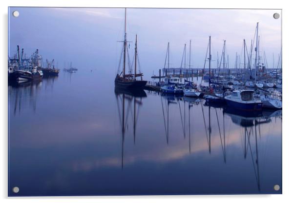 Eerie early morning Brixham harbour Acrylic by Steve Mantell