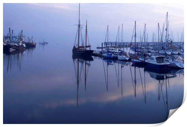 Eerie early morning Brixham harbour Print by Steve Mantell
