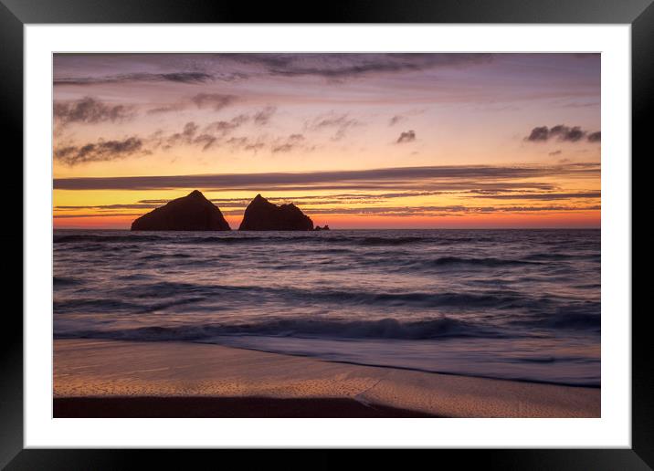 sunset at holywell bay, newquay UK  Framed Mounted Print by chris smith