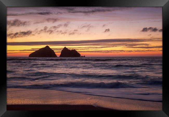 sunset at holywell bay, newquay UK  Framed Print by chris smith