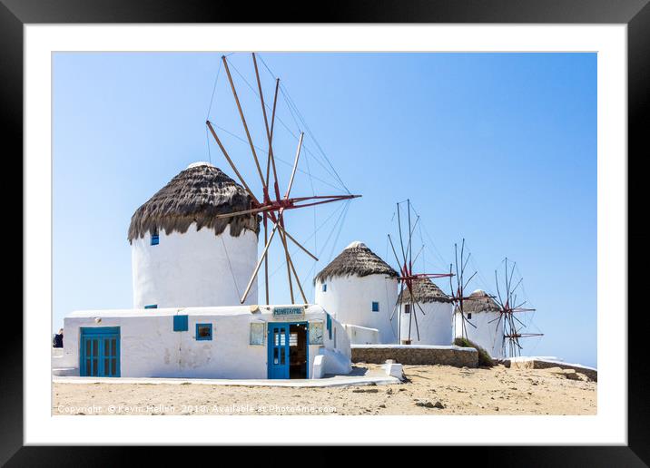 Iconic windmills, Mykonos, Greece Framed Mounted Print by Kevin Hellon