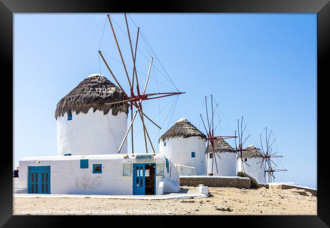 Iconic windmills, Mykonos, Greece Framed Print by Kevin Hellon