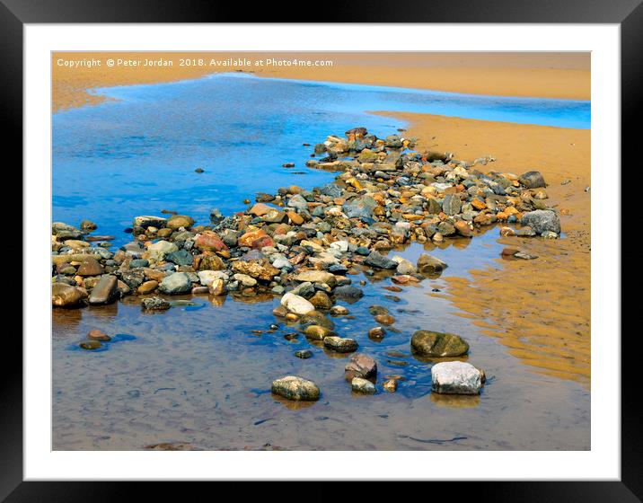 Pool on a sandy beach at low tide with cobbles and Framed Mounted Print by Peter Jordan