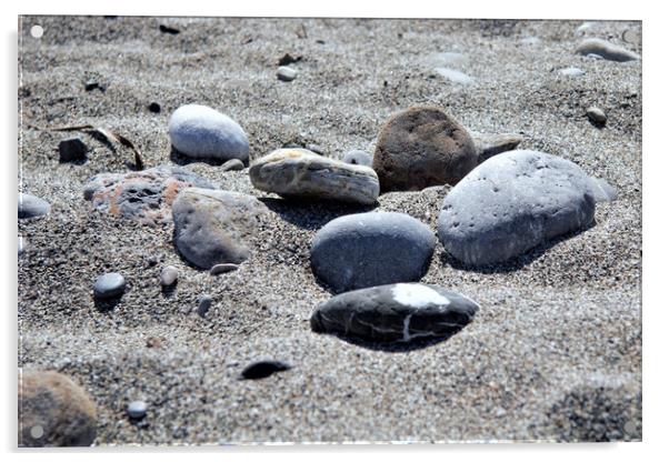Pebbles on a Cretan Beach Acrylic by Peter Elliott 