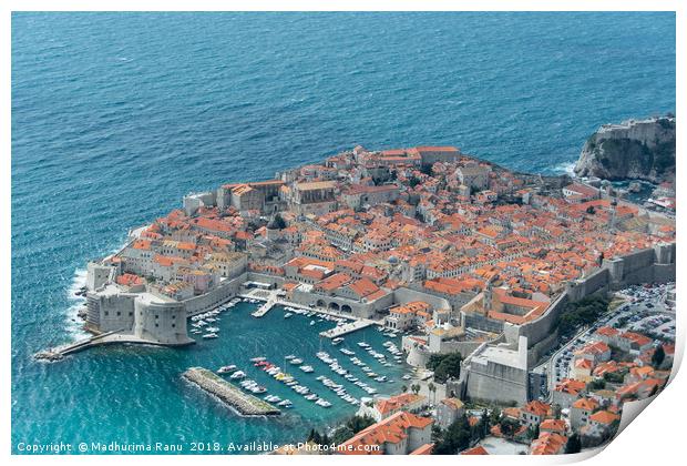 Birds eye view of Dubrovnik Old town Print by Madhurima Ranu