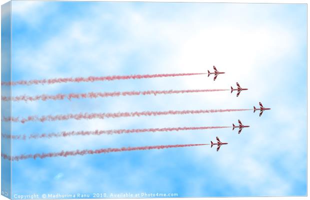 Red Arrows at RIAT, UK Canvas Print by Madhurima Ranu