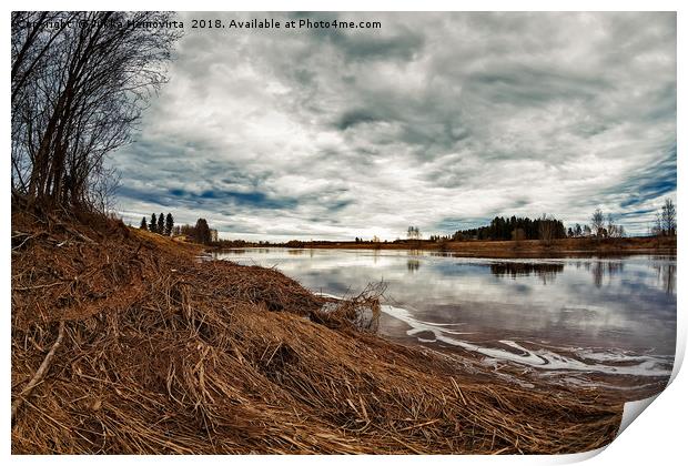 Springtime Clouds Over The River Print by Jukka Heinovirta