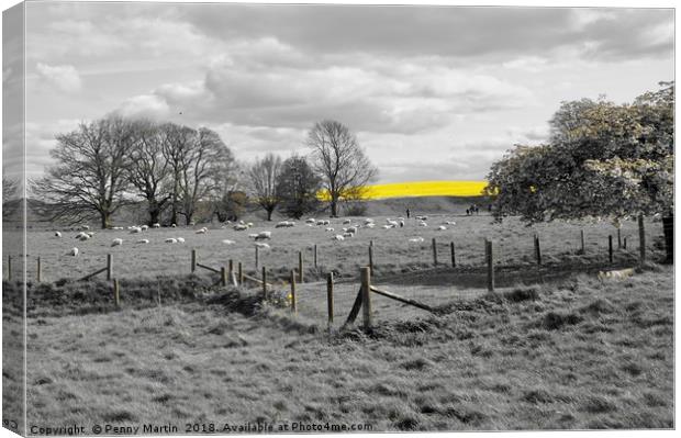 Striking Yellow Field of Rapeseed near Avebury  Canvas Print by Penny Martin