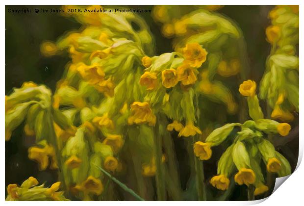 Cowslips with an Oil Painting filter Print by Jim Jones