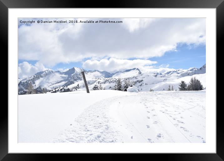 Snowy Mountain Chain - Cavalese Paion, Italy   Framed Mounted Print by Damian Możdżeń