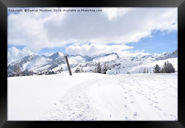 Snowy Mountain Chain - Cavalese Paion, Italy   Framed Print by Damian Możdżeń