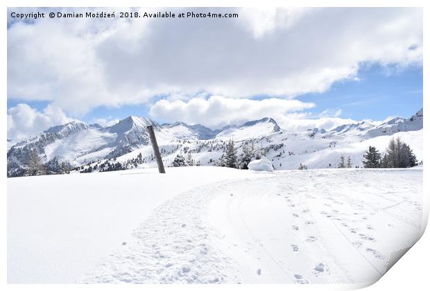 Snowy Mountain Chain - Cavalese Paion, Italy   Print by Damian Możdżeń