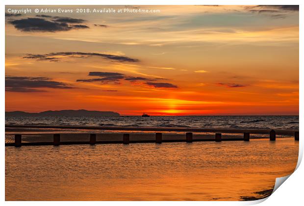 Sunset Seascape Print by Adrian Evans