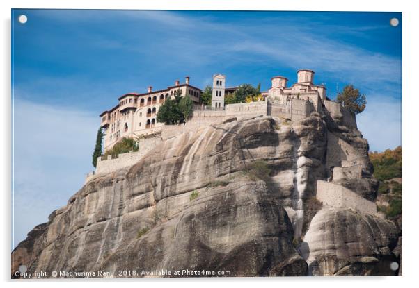 The Meteora Monasteries Acrylic by Madhurima Ranu