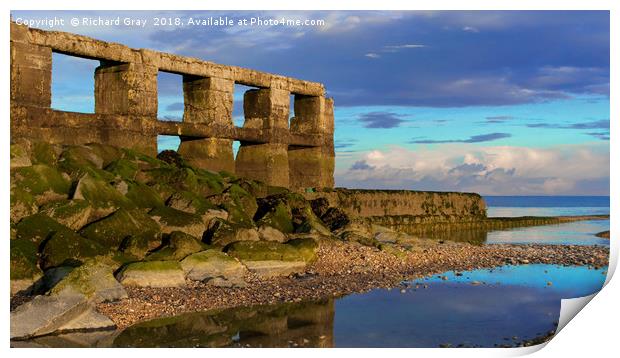 Sea Wall Ruins at Dusk, Winchelsea, East Sussex Print by Richard Gray