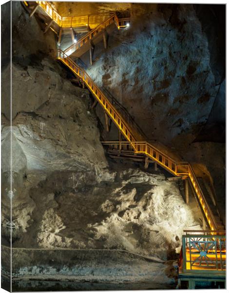 Wooden Steps, Wieliczka, Poland Canvas Print by Mark Llewellyn