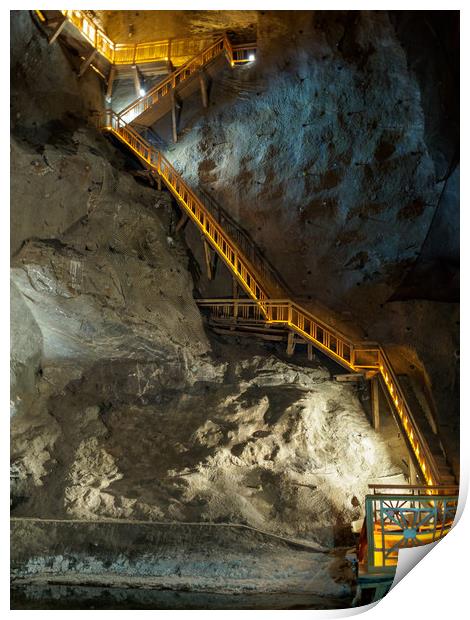 Wooden Steps, Wieliczka, Poland Print by Mark Llewellyn