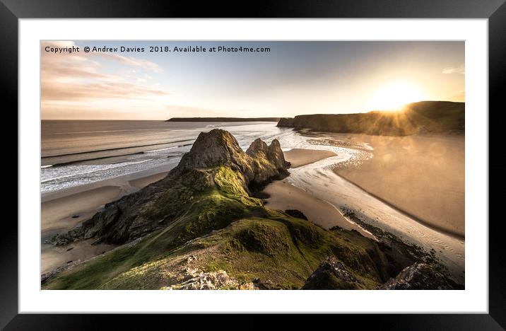 Sunset at Three Cliffs Framed Mounted Print by Drew Davies