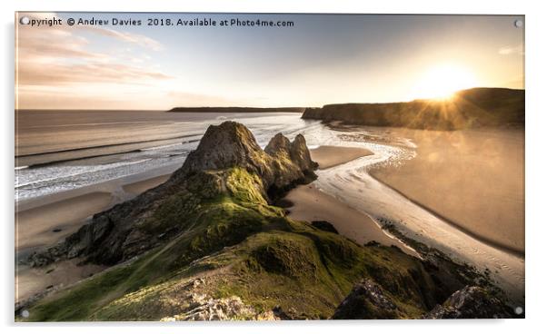 Sunset at Three Cliffs Acrylic by Drew Davies