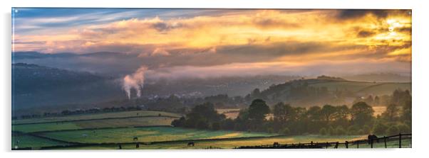 New Mills sunrise, English Peak District. UK. Acrylic by John Finney