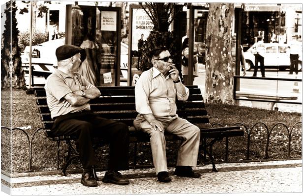 Men on Bench Canvas Print by Paula Puncher