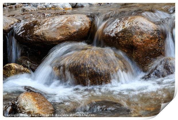 Water splashing over rocks in a mountain stream Print by Chris Warham