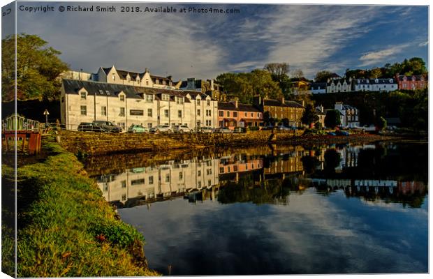 Beaumont Crescent reflected in Loch Portree. Canvas Print by Richard Smith