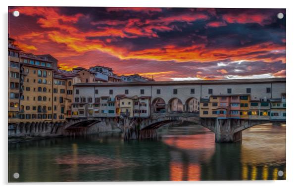 Ponte Vecchio Sunset Acrylic by Paul Andrews