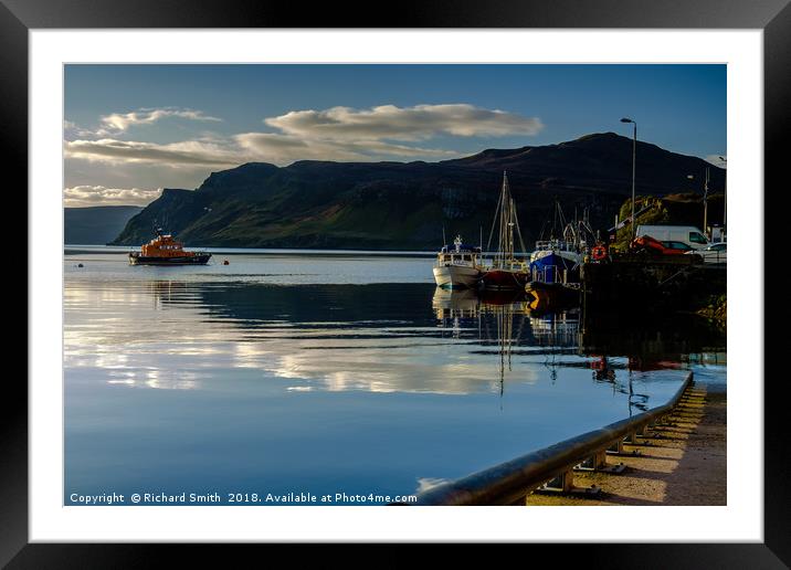 Moored to Portree pier at first sunlight Framed Mounted Print by Richard Smith