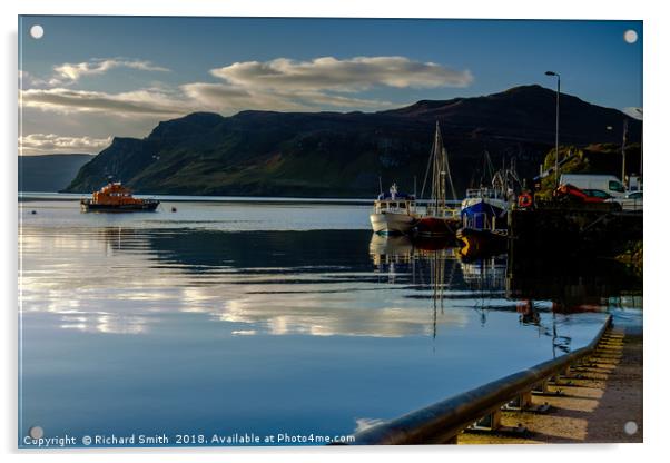Moored to Portree pier at first sunlight Acrylic by Richard Smith