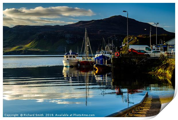 Moored to Portree pier at first sunlight #2 Print by Richard Smith