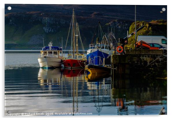 Moored to Portree pier at first sunlight #3 Acrylic by Richard Smith