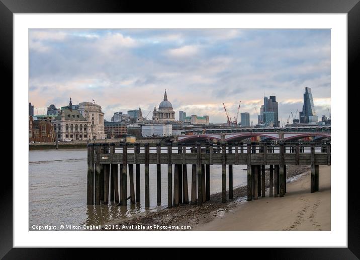 London Cityscape from Queen's Walk, South Bank Framed Mounted Print by Milton Cogheil