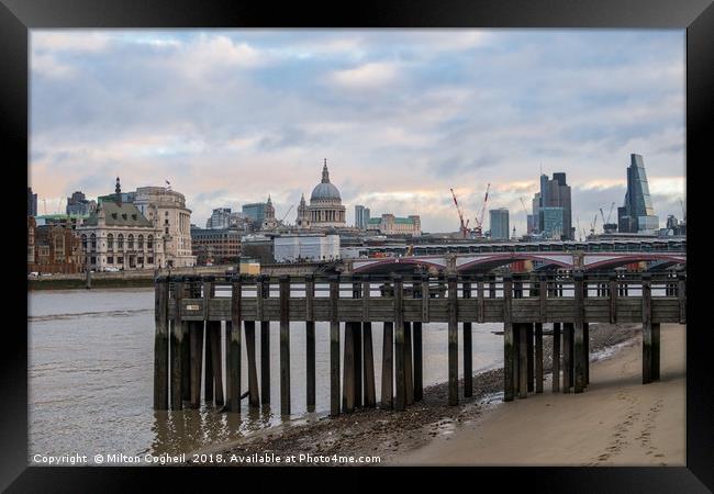 London Cityscape from Queen's Walk, South Bank Framed Print by Milton Cogheil