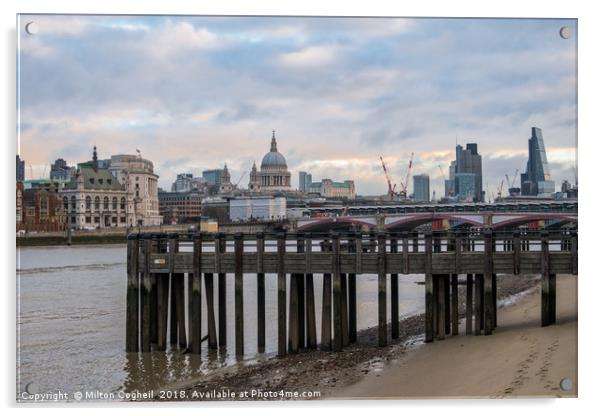 London Cityscape from Queen's Walk, South Bank Acrylic by Milton Cogheil