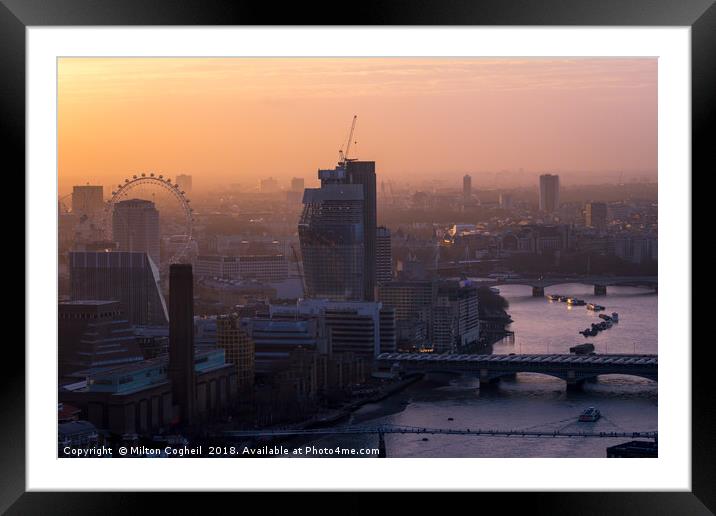 London cityscape at sunset Framed Mounted Print by Milton Cogheil