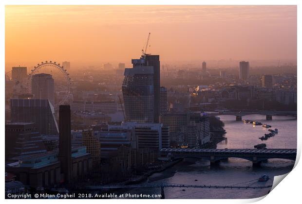 London cityscape at sunset Print by Milton Cogheil