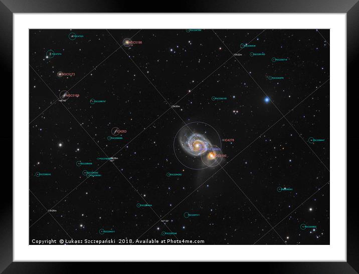 Whirlpool Galaxy in constellation Canes Venatici Framed Mounted Print by Łukasz Szczepański