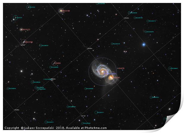 Whirlpool Galaxy in constellation Canes Venatici Print by Łukasz Szczepański