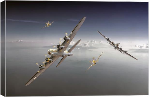 B17's and P51's taking evasive action Canvas Print by David Stanforth