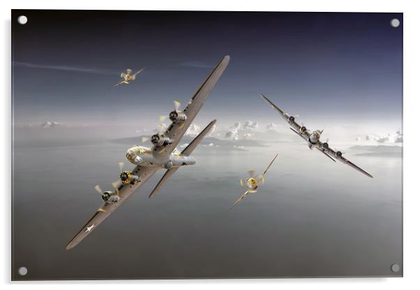 B17's and P51's taking evasive action Acrylic by David Stanforth