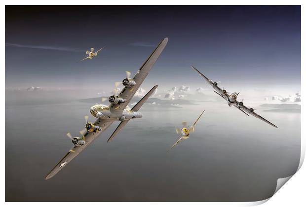 B17's and P51's taking evasive action Print by David Stanforth