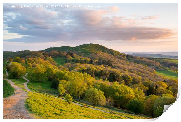 Herefordshire Beacon at the golden evening hour Print by Daugirdas Racys