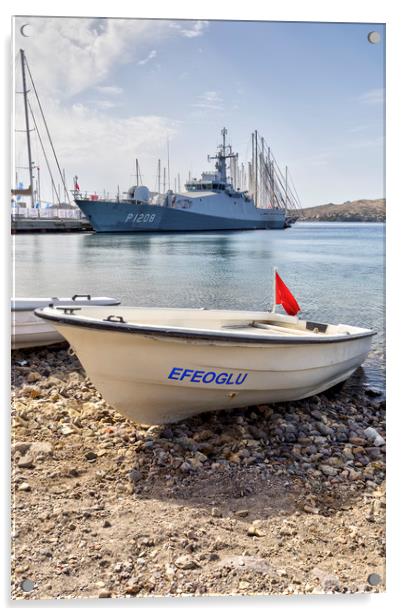 Turkish Navy Ship And Dinghy Acrylic by David Pyatt