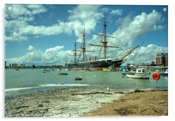 HMS Warrior at Portsmouth Harbour  Acrylic by Rob Hawkins