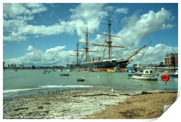 HMS Warrior at Portsmouth Harbour  Print by Rob Hawkins