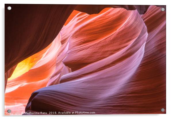 Colourful rock formation at Antelope Canyon Acrylic by Madhurima Ranu